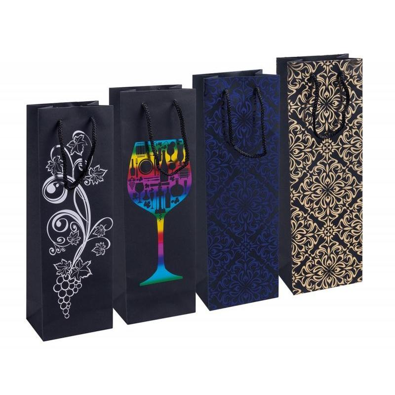 PAKIET Torebka na alkohol DONAU HOME, laminowana, 12x35,5x8cm, całoroczna, sznurek, mix wzorów