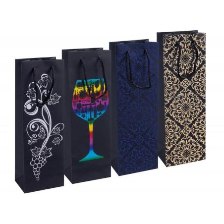 PAKIET Torebka na alkohol DONAU HOME, laminowana, 12x35,5x8cm, całoroczna, sznurek, mix wzorów