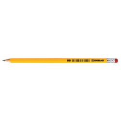 Ołówek drewniany z gumką DONAU, HB, lakierowany, żółty, 12 szt.