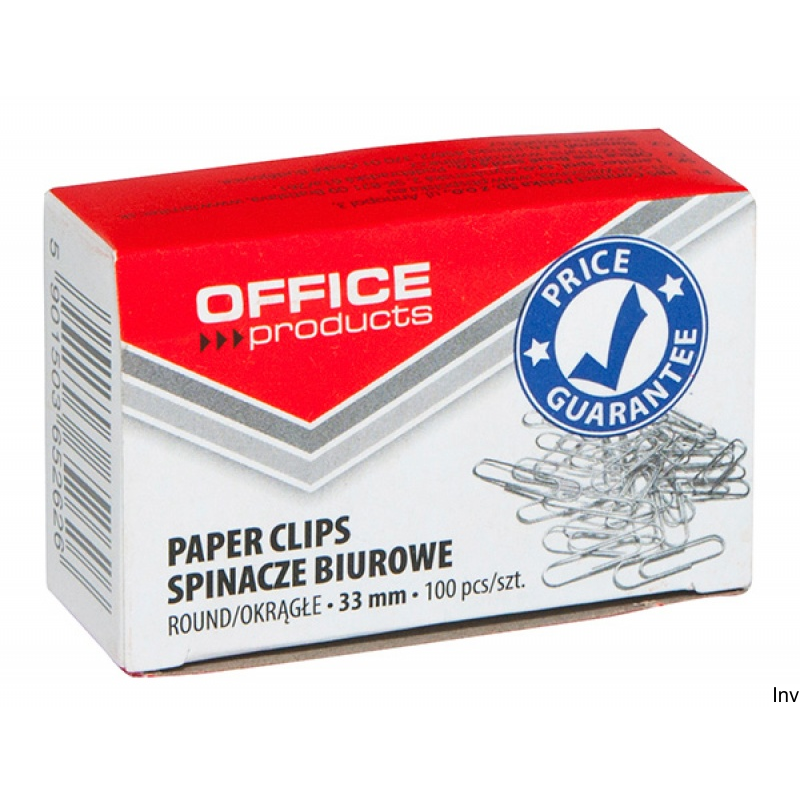 Spinacze okrągłe srebrne 33 mm, 100 sztuk, Office Products