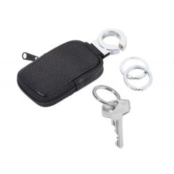 Brelok TROIKA Pocket Click, 3 kółka do kluczy, etui na monety na suwak, czarna skóra
