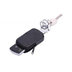 Brelok TROIKA Pocket Click, 3 kółka do kluczy, etui na monety na suwak, czarna skóra