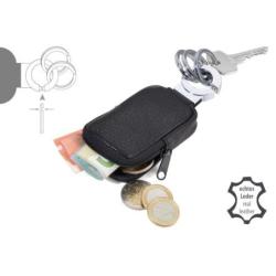 Brelok TROIKA Pocket Click, 3 kółka do kluczy, etui na monety na suwak, czarna skóra