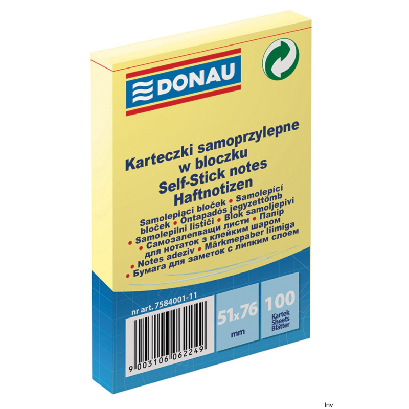 Karteczki samoprzylepne 51x76 mm żółte 100 sztuk Donau