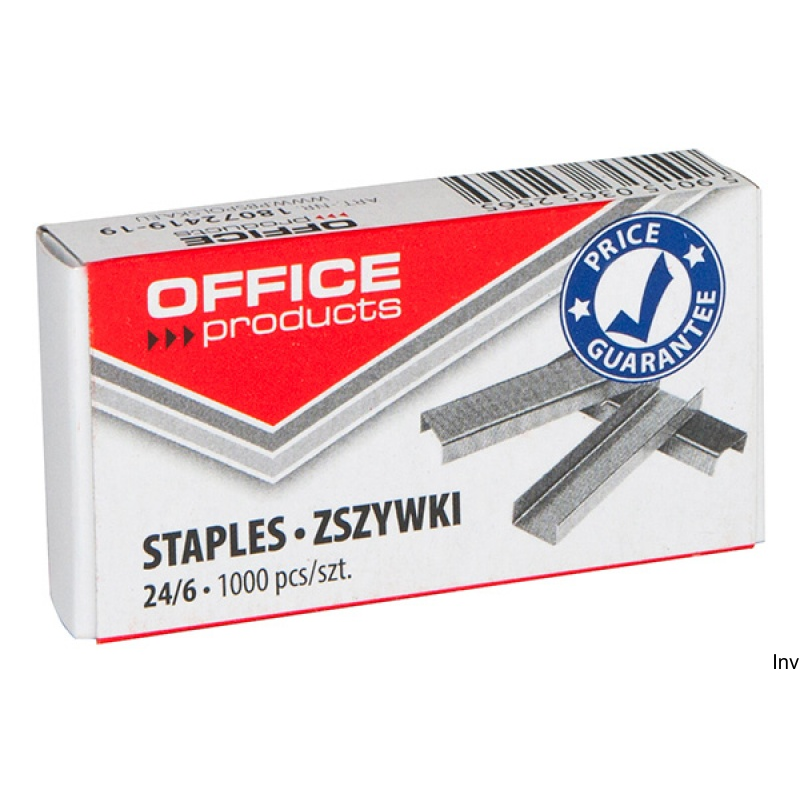 Zszywki Office Products 24/6, 1000 sztuk, stalowe, galwanizowane, srebrne