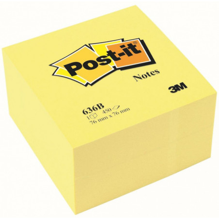 Kostka samoprzylepna POST-IT (636B), 76x76mm, 1x450 kart., żółta