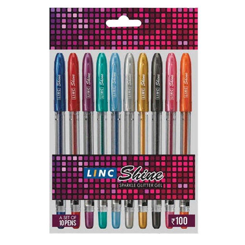 PAKIET Długopis żelowy LINC Shine Glitter, śr. kulki 1,5mm, gr. linii 1,0mm, 10 szt., blister, mix kolorów