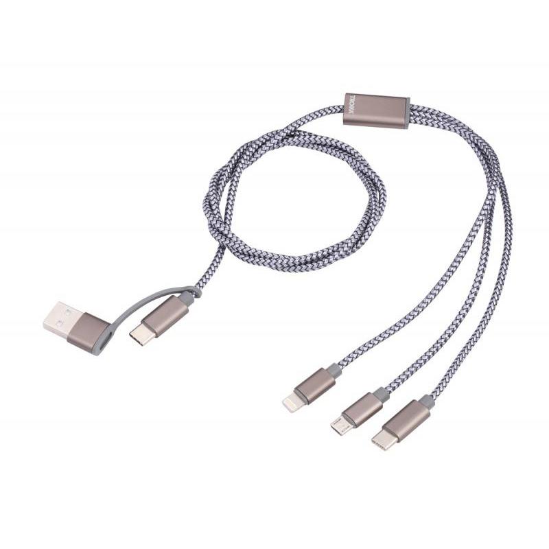 Kabel ładujący TROIKA Dreizack, 1m, 3w1, szary