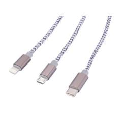 Kabel ładujący TROIKA Dreizack, 1m, 3w1, szary