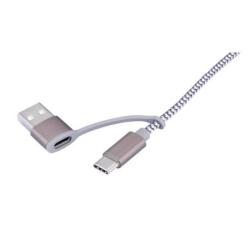 Kabel ładujący TROIKA Dreizack, 1m, 3w1, szary