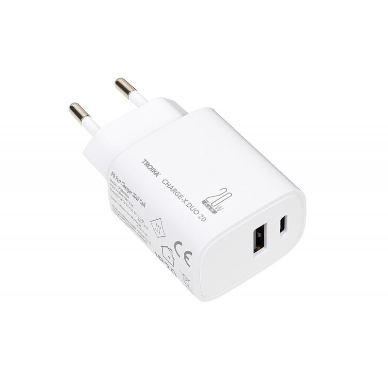 Ładowarka TROIKA Charge-X Duo 20, dwa porty USB-C+A, biała