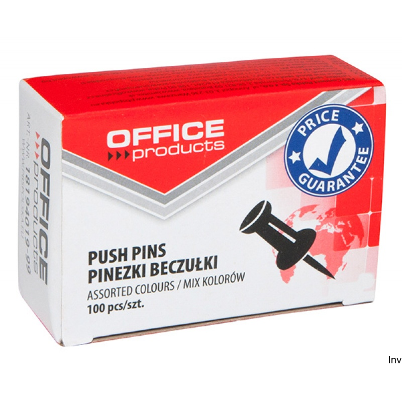Pinezki beczułki Office Products, 100 sztuk, mix kolorów, do tablic korkowych