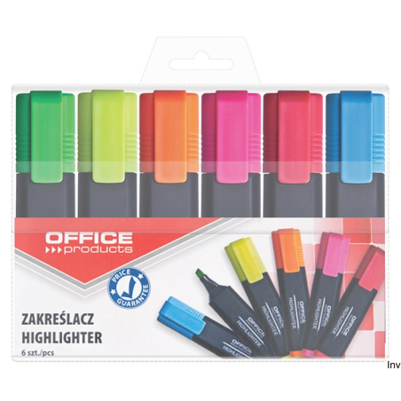 Zakreślacz fluorescencyjny Office Product 1-5mm, 6 sztuk, mix kolorów, tusz na bazie wody
