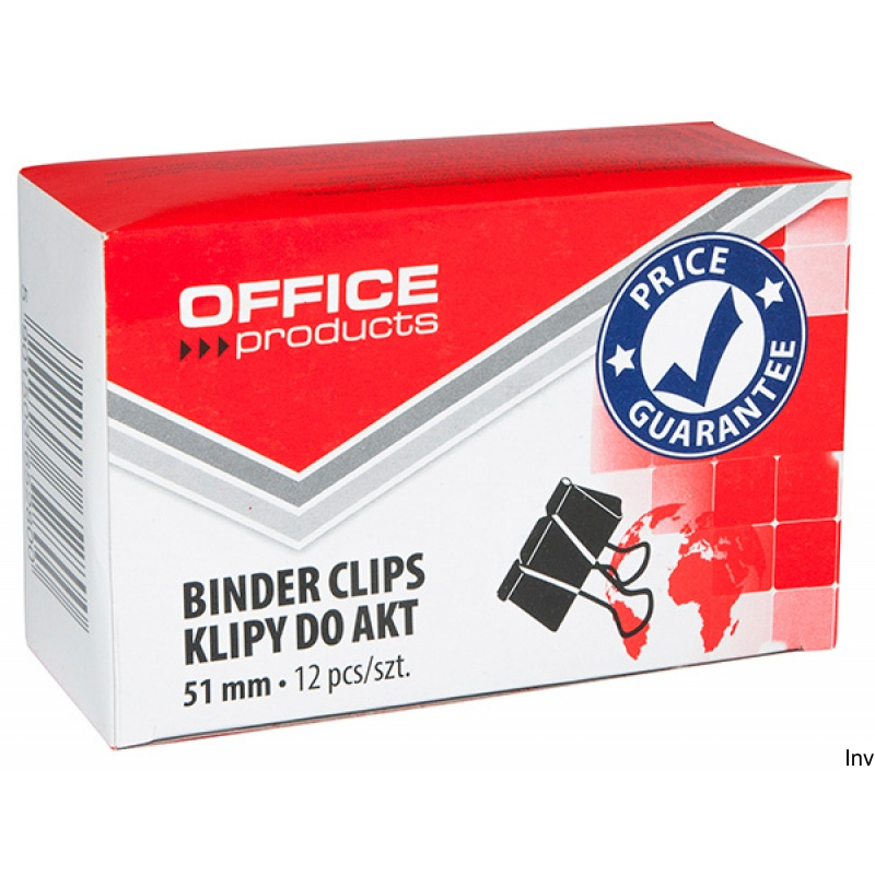 Klipy do dokumentów Office Products 51mm, czarne, metalowe, 12 sztuk