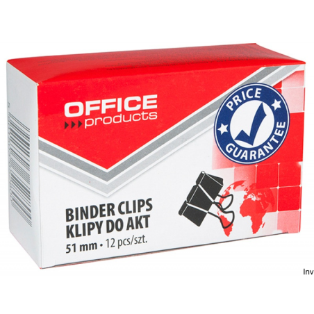 Klipy do dokumentów Office Products 51mm, czarne, metalowe, 12 sztuk