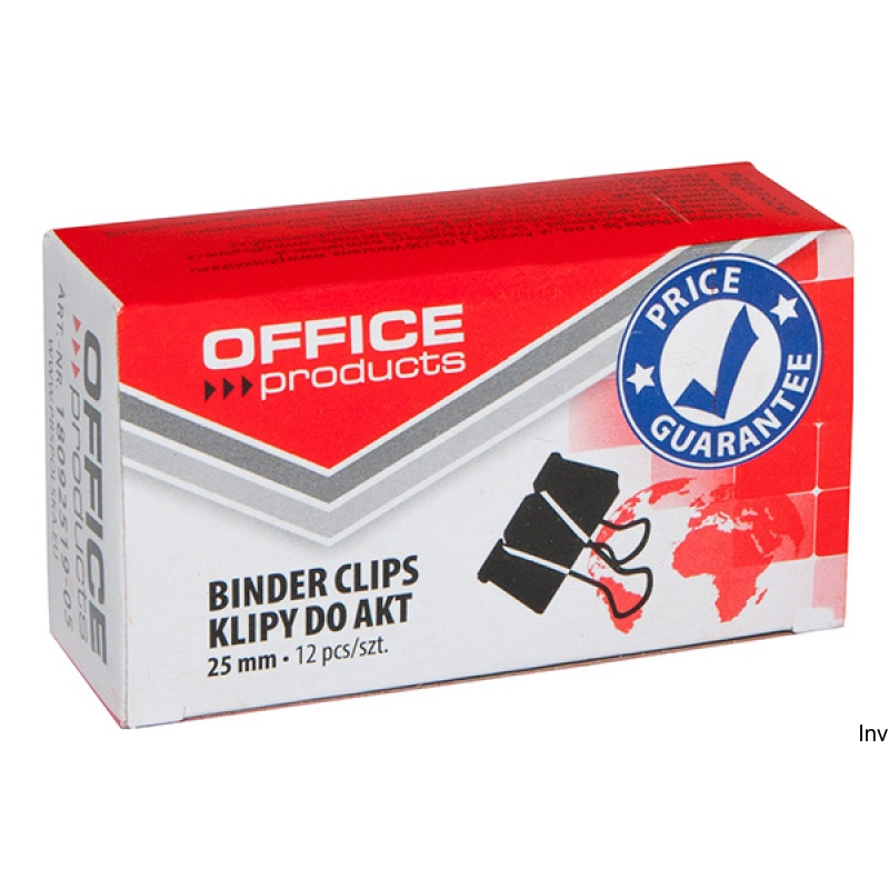 Klipy do dokumentów Office Products 25mm, czarne, metalowe, 12 sztuk