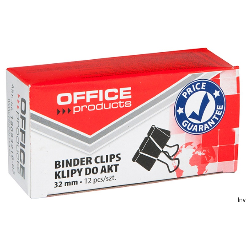 Klipy do dokumentów Office Products 32mm, czarne, metalowe, 12 sztuk