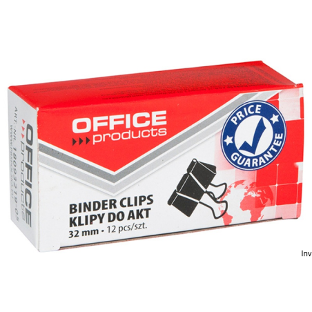 Klipy do dokumentów Office Products 32mm, czarne, metalowe, 12 sztuk