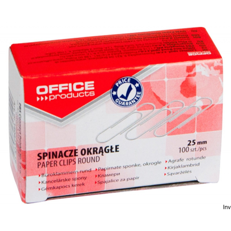 Spinacze okrągłe Office Products 25mm, 100 sztuk, srebrne, niklowane