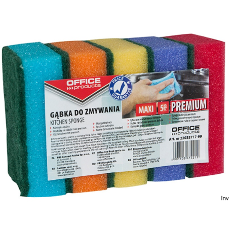 Gąbka do zmywania MAXI Premium 5 sztuk mix kolorów Office Product