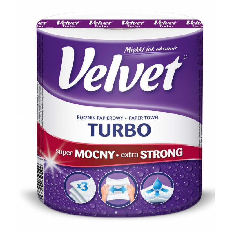 Ręcznik w roli celulozowy VELVET Turbo, 3-warstwowy, 340 listków, biały