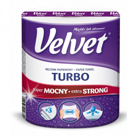 Ręcznik w roli celulozowy VELVET Turbo, 3-warstwowy, 340 listków, biały