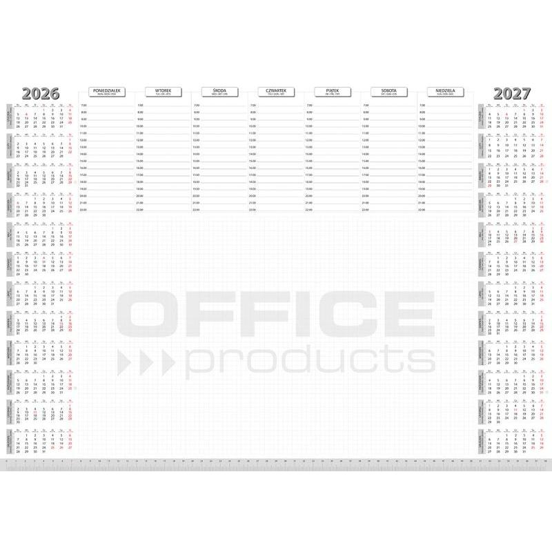 Podkładka na biurko OFFICE PRODUCTS, planer 2026/2027, biuwar 594x420mm A2 ,52k., biała