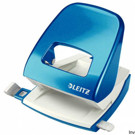 Dziurkacz Leitz 5008 metalowy niebieski do papieru A4, A5, A6, Folio, 30 kartek, z ogranicznikiem formatu