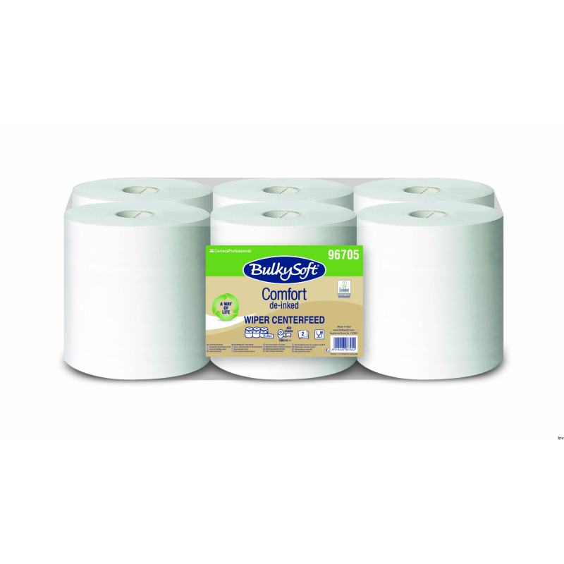 Ręcznik papierowy w roli midi Bulky Soft Comfort De-inked 2 warstwy biały 108m, 6 rolek