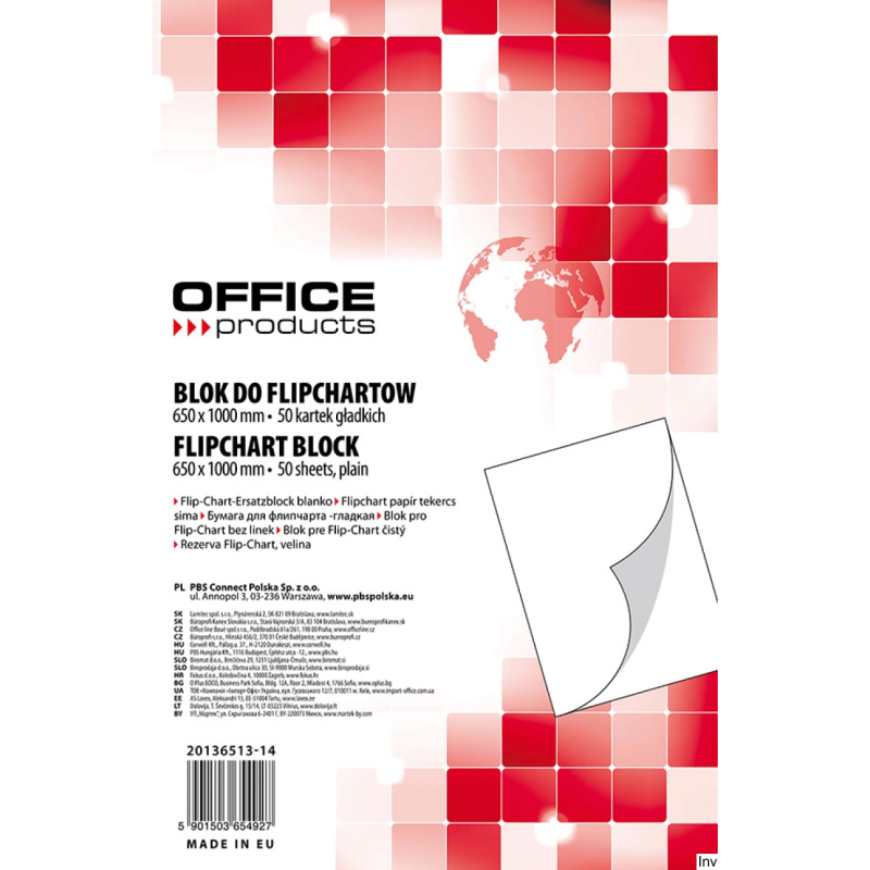 Blok do flipchartów Office Products, gładki, 65x100 cm, 50 kartek, biały, 70 g/m²