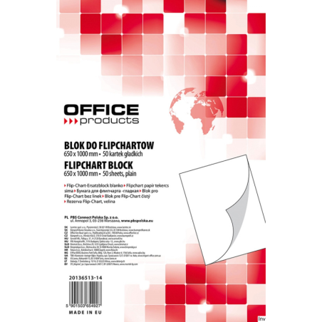 Blok do flipchartów Office Products, gładki, 65x100 cm, 50 kartek, biały, 70 g/m²