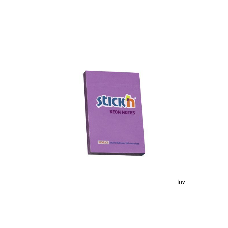 Bloczek samoprzylepny StickN 76x51 mm fioletowy neon 100 kartek