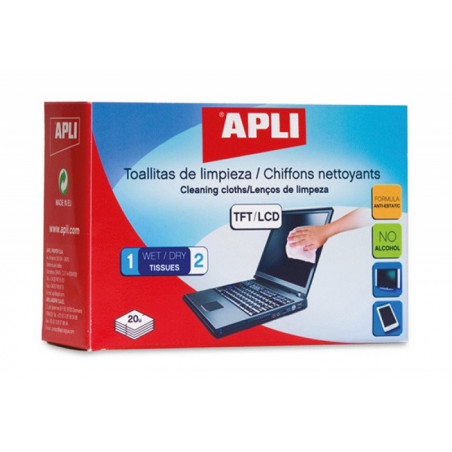 Chusteczki do czyszczenia ekranów TFT/LCD APLI, 2x20szt.