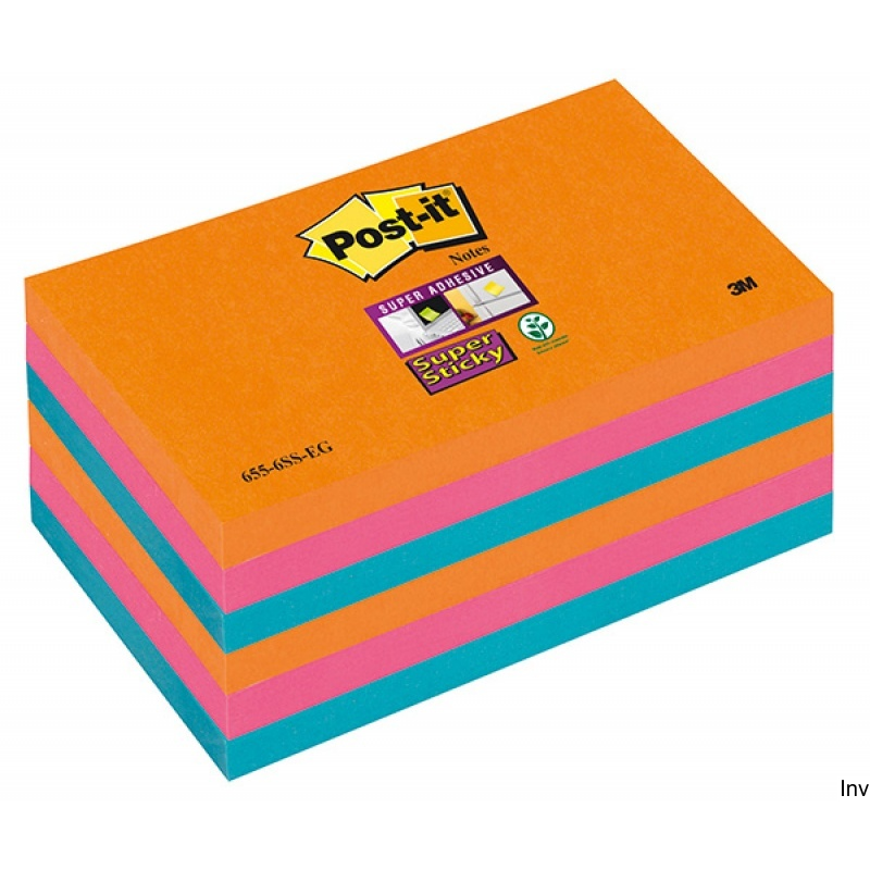 Bloczek samoprzylepny Post-It Super Sticky 127x76 mm, 6x90 sztuk, kolorowe karteczki 3M