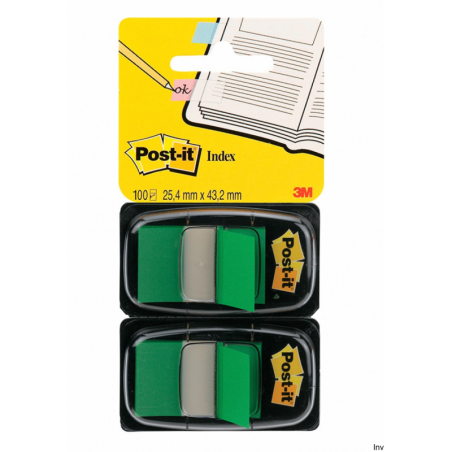 Zakładki indeksujące Post-It 3M, zielone, 25,4x43,2 mm, 2x50 sztuk, z folii PP, przezroczyste