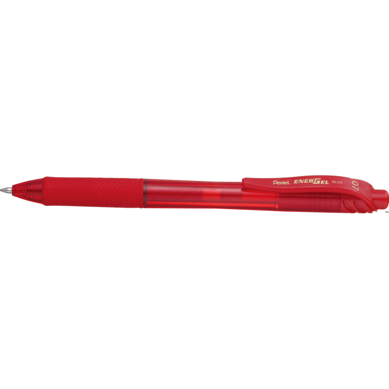 Pióro kulkowe 0,7 mm EnerGel czerwone BL107-B Pentel z gumowym uchwytem, ekologiczne, do biura i szkoły