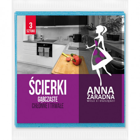 Ścierki gąbczaste ANNA ZARADNA, 3 szt., mix