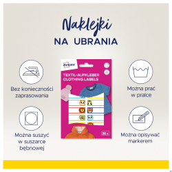 Naklejki na ubrania 46 x 13 mm, kolorowe zwierzęta, 36 sztuk, Avery Zweckform