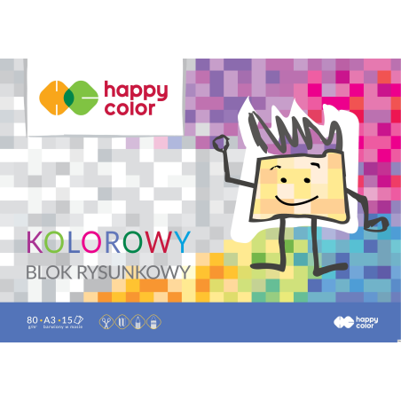 Blok rysunkowy Happy Color A3 15 arkuszy 80g kolorowy i biały papier