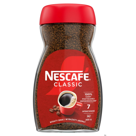 Kawa rozpuszczalna Nescafe Classic 200 g, Arabika i Robusta, bogaty aromat, wyrazisty smak