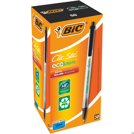 Długopis BIC Ecolutions Clic Stic czarny, 74% z tworzyw pochodzących z odzysku, 1 mm, długość pisania 2000 m