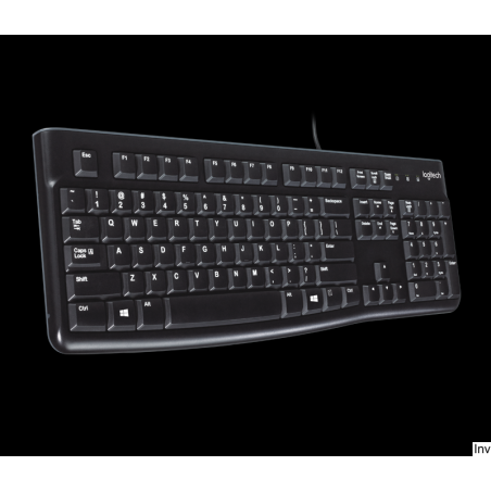 Klawiatura przewodowa Logitech K120 USB czarna, odporna na zalanie, z niskoprofilowymi klawiszami i regulacją nachylenia