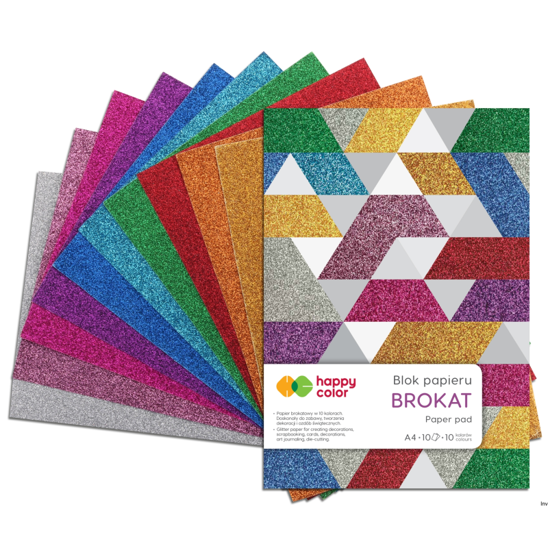 Blok brokatowy A4 150g, 10 arkuszy, 10 kolorów, Happy Color