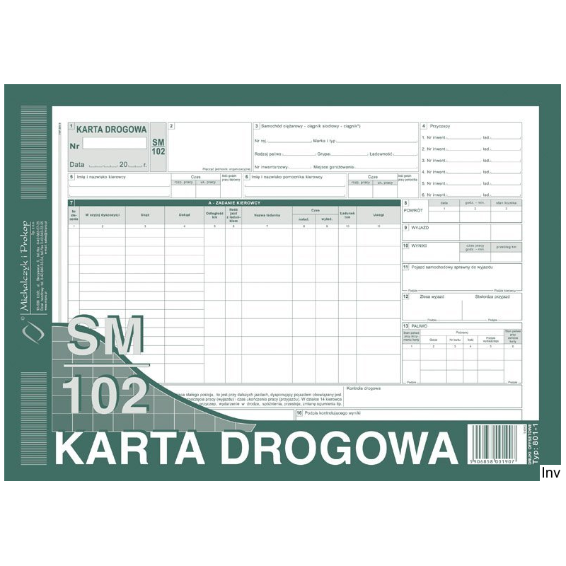 Karta drogowa A4, 80 kartek numerowanych, papier offsetowy, model 10-801-1N DOTTS