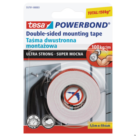 Taśma montażowa dwustronna Powerband 1.5m x 19mm super mocna