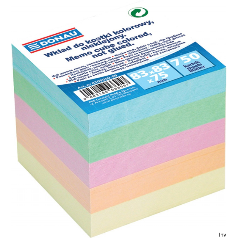 Kostka karteczek Donau 83x83mm 70g mix kolorów 75mm