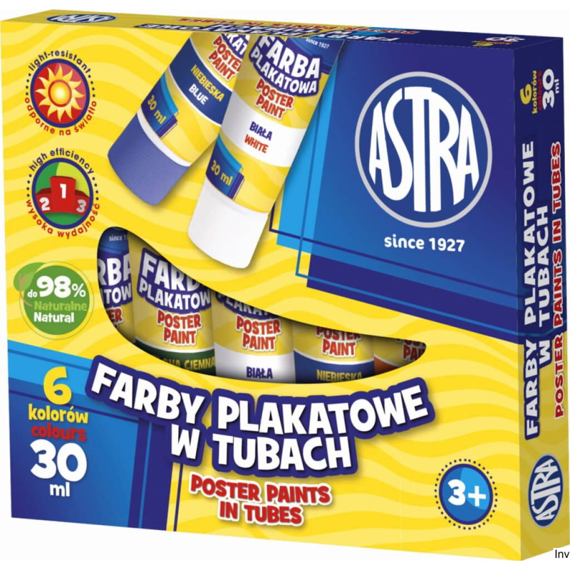 Farby plakatowe Astra 6 kolorów, tuba 30 ml