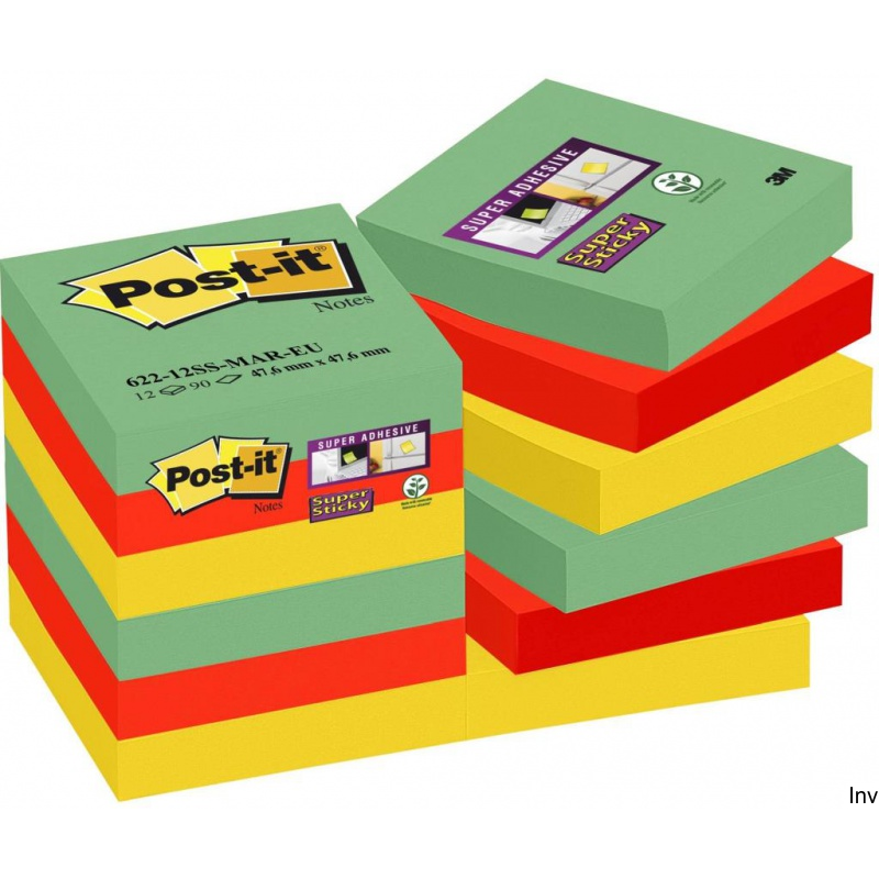 Post-It 3M Bloczek samoprzylepny Super Sticky 47,6x47,6mm, 12x90 sztuk, kolor mix Marrakesz