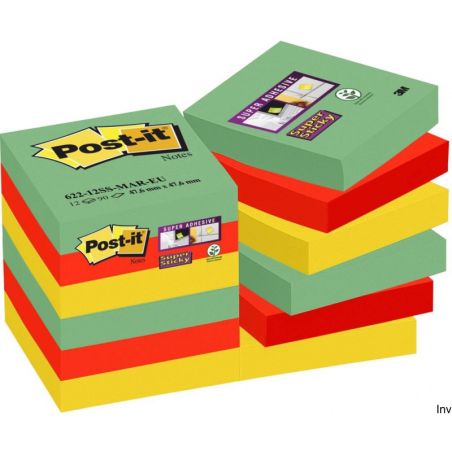 Post-It 3M Bloczek samoprzylepny Super Sticky 47,6x47,6mm, 12x90 sztuk, kolor mix Marrakesz