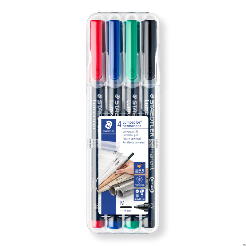 Foliopis permanentny Staedtler Lumocolor M317 WP4 czarny, zestaw 4 sztuk w etui